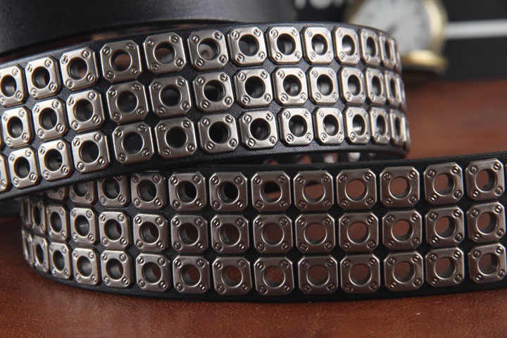 New Product Retro Style Studded Cowboy Men Belt Alloy Pin Buckle Boys Pants Straps Black Genuine Leather Belt for Men - 图片 4