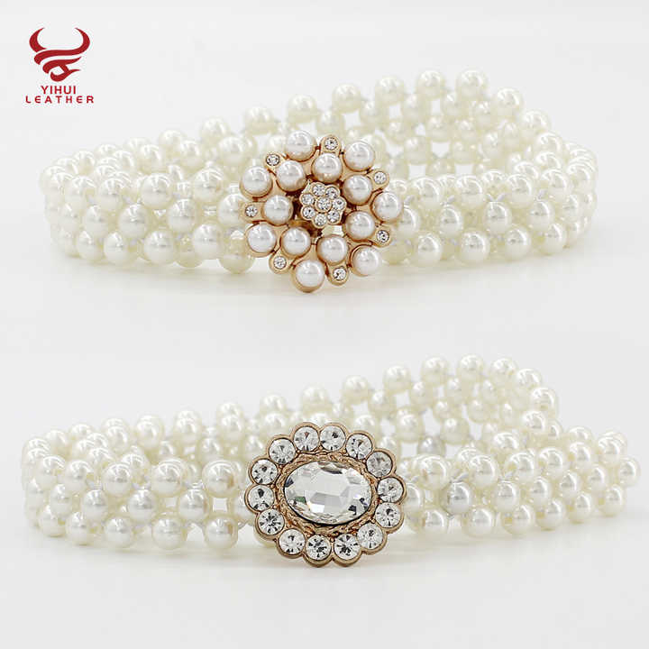 2021 New Arrivals Women Girls Crystals Elastic Ladies Beaded Pearl Chain Belt - 图片 5