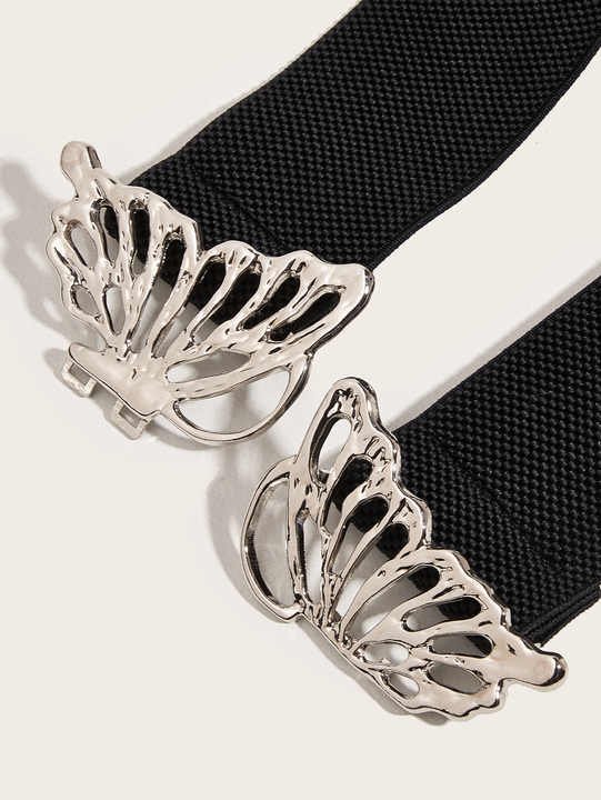 New Metal Butterfly Buckle Waist Belts Retro Clasp Cinch Buckle Elastic Stretch Waistband Belt for Jeans Dress - 图片 5