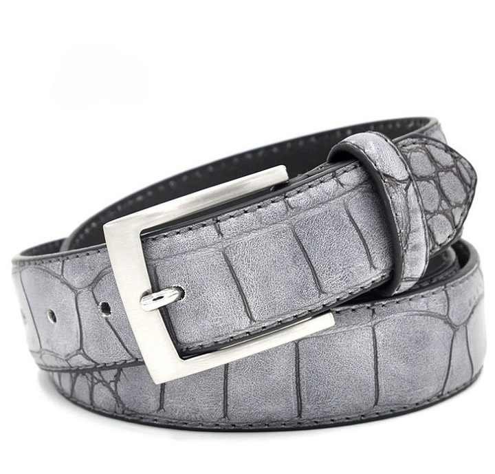 China Supplier Wholesale Embossed PU Leather Waist Belts Casual Style Prong Belt Buckle Crocodile Pattern Belt for Mens Jeans