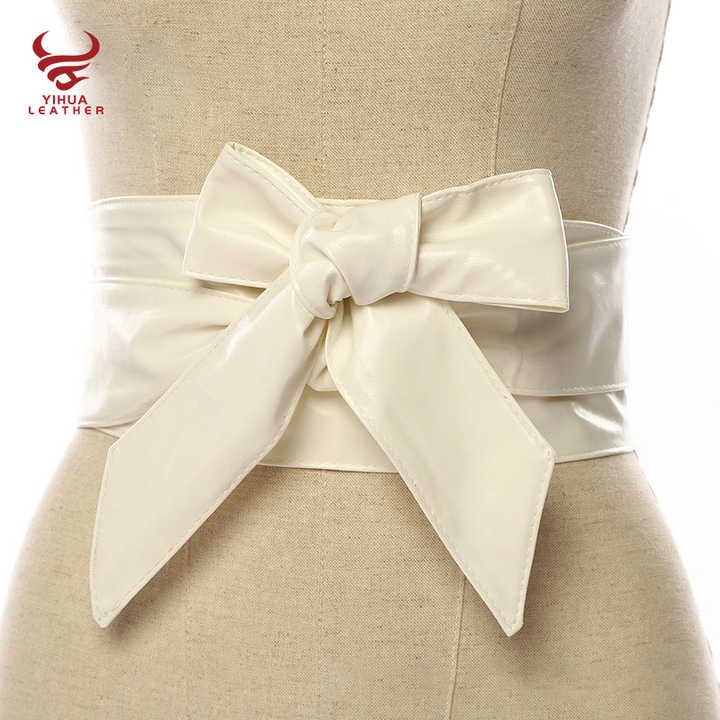 Women Soft PU Leather Self Tie Knot Belts Fancy Dresses Large Size Wide Cinch Belts No Buckle Gold Leather OBI Belt for Lady - 图片 6