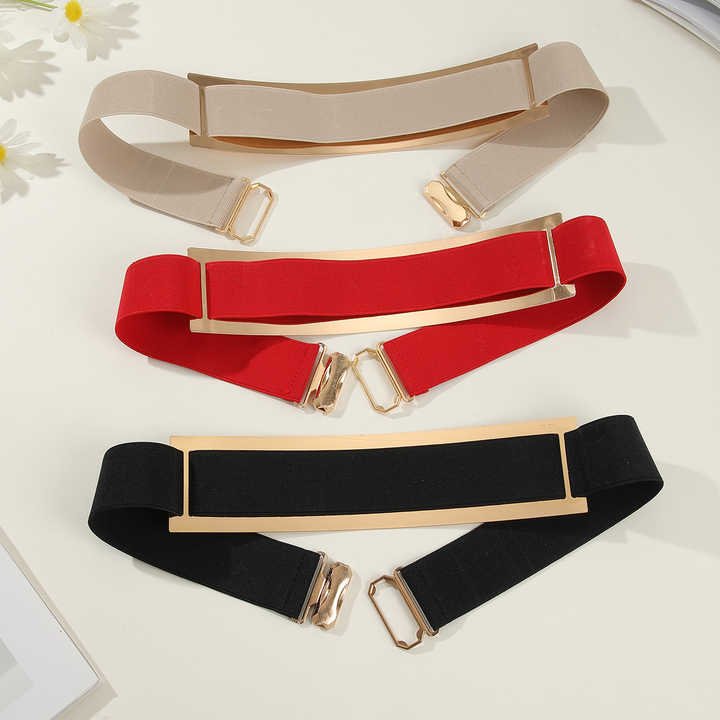 Women Metal Belts Adjustable Skinny Wide Chain Strap Waistband Metal Waist Belt Fashion Golden Stretchy Waist Belts for Ladies - 图片 2