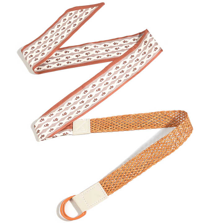 Wholesale Summer French Style Elegant Waist Belt for Lady Dress New Fashion Silk Splicing Braided Leather Belt for Young Girls - 图片 4