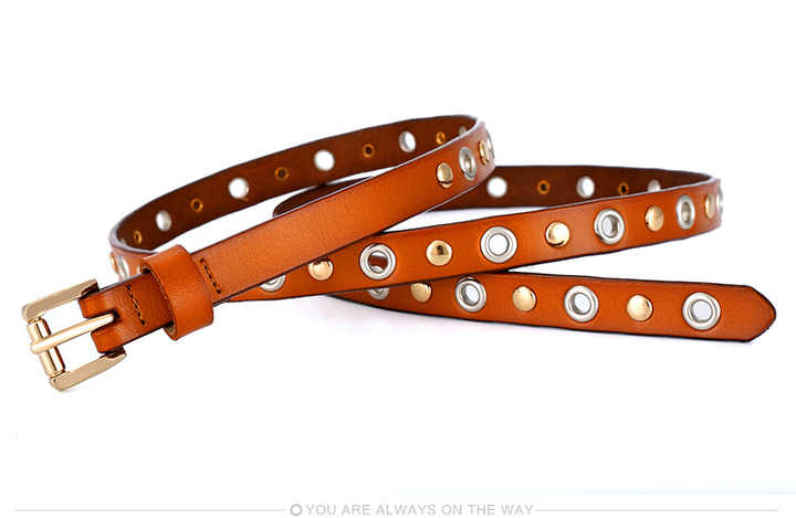 New Casual Leather Holes Genuine Leather Rivet Belt Punk Style Vintage Western Studded Belts With Roller Belt Buckle - 图片 6