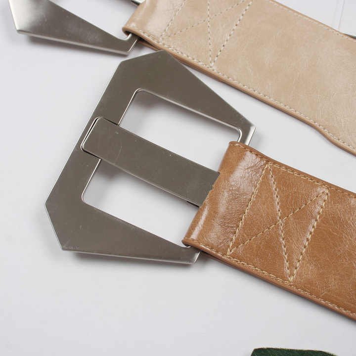 Fashion Faux Leather Ladies Waist Waistband Big With Alloy Buckle Design Wide PU Leather Women Dress Belt - 图片 3