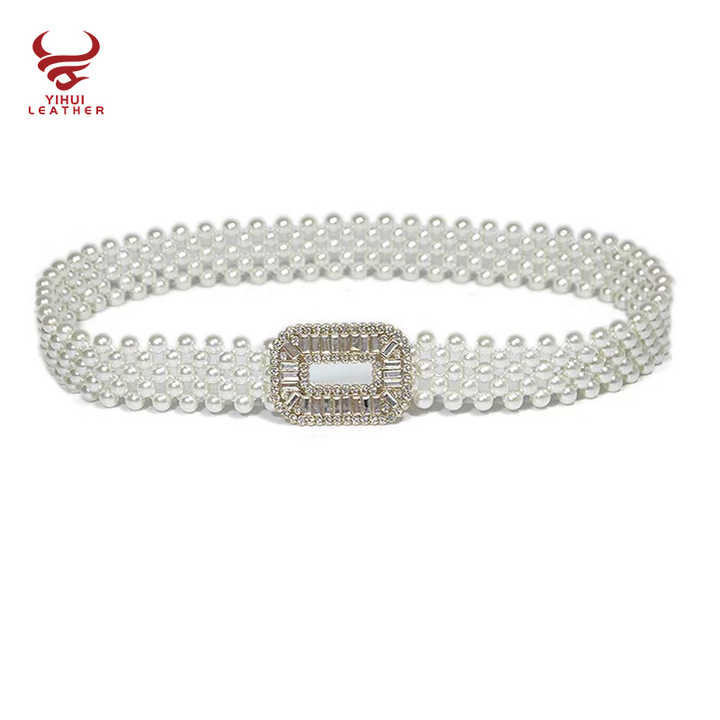 Fashion Women Pearl Waist Belts Elastic Strength Crystal Pearl Belts Women Elastic White Pearl Chain Belt for Girls Dress - 图片 6