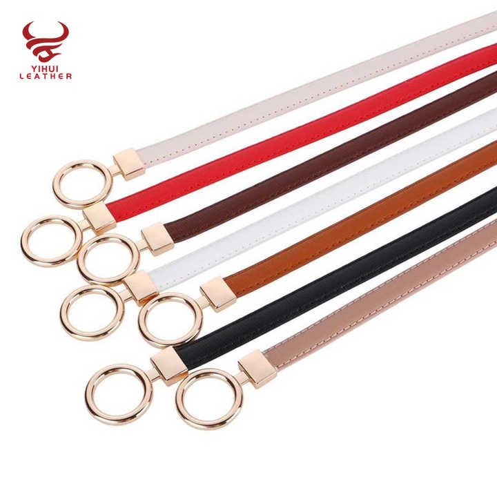 New Designer Women Adjustable Double Buckle Dress Belt Grid PU Belts 1.5cm Lady Leather Belt - 图片 2