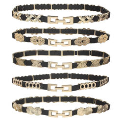 2023 New Style Luxury Elastic Leather Thin Belt Designer High Quality Skinny Floral Thin Leather Chain Belt for Women