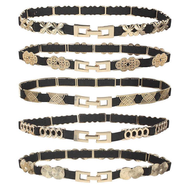 2023 New Style Luxury Elastic Leather Thin Belt Designer High Quality Skinny Floral Thin Leather Chain Belt for Women