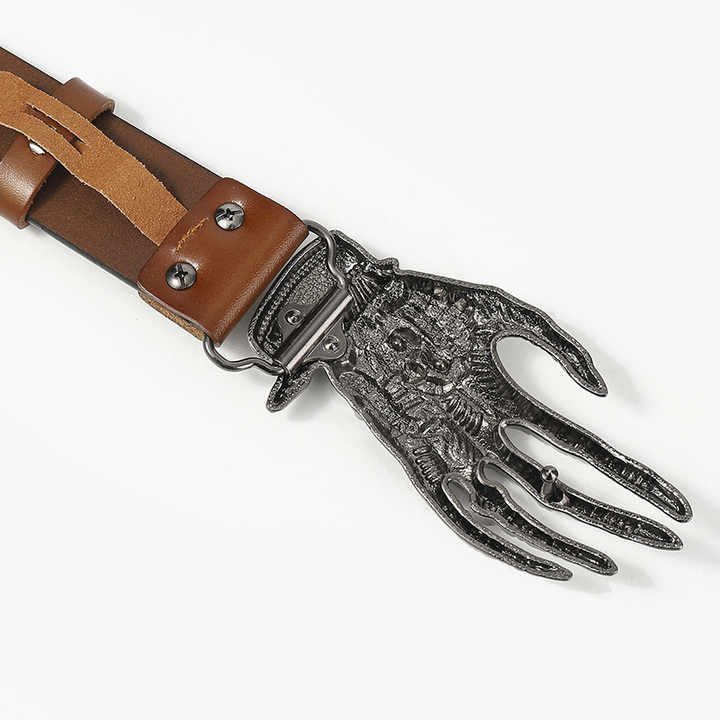Leather Straps With Gothic Viking Skull Hand Belt Buckle Cowboy Style Genuine Leather Men Belt With Punk Skeleton Hand Belt Buck - 图片 6