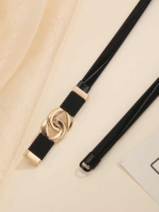 Wholesale Cheap Black Spring Thin Belts Women Dress Skinny Elastic Strength Belts Metal Black Bow Chain Belt Girls - 图片 6