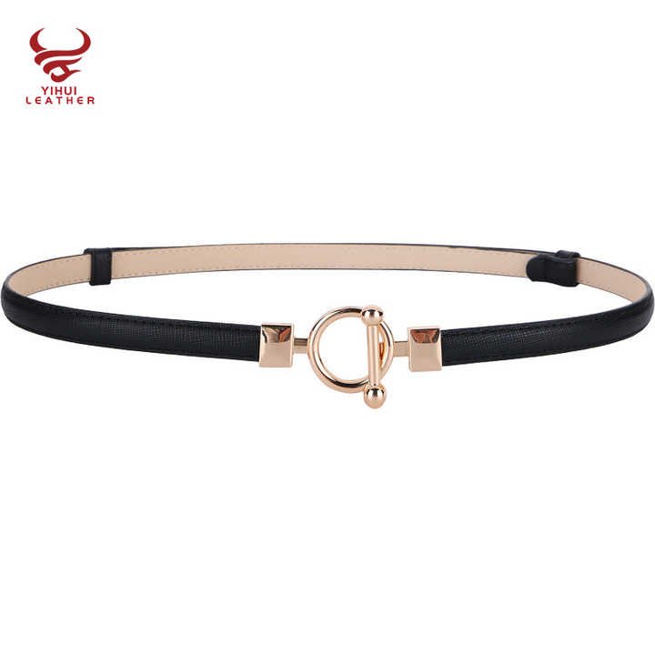 New Designer Women Adjustable Double Buckle Dress Belt Grid PU Belts 1.5cm Lady Leather Belt - 图片 4