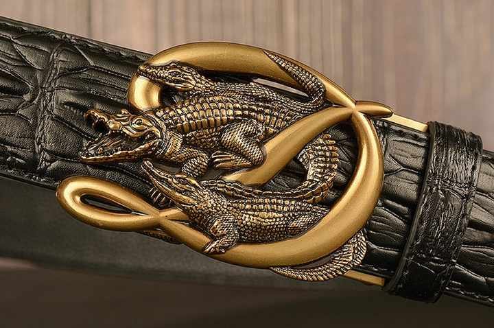 2024 New Crocodile Pattern Automatic Buckle Belt Men's Cowhide Casual 100% Leather Belt Personality Jeans Belt Boys - 图片 2