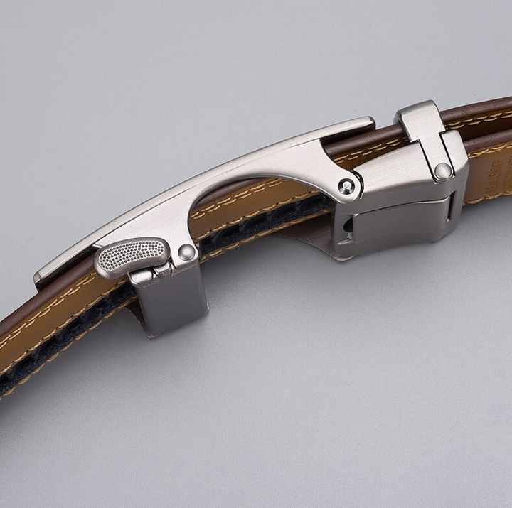 New Arrival Luxury Designer Cowhide Leather Slide Ratchet Waist Belts Genuine Leather Men Belt With Automatic Click Buckle - 图片 2